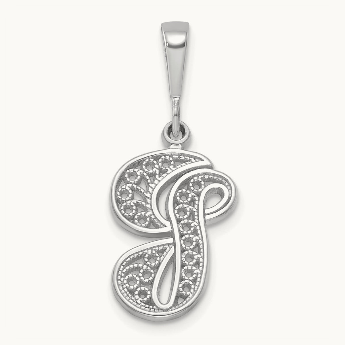 Solid Polished Script Filigree Initial Pendant — G