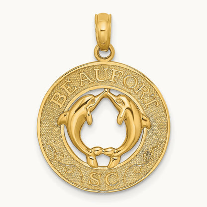 BEAUFORT SC w/Dolphins Circle Charm, 14K