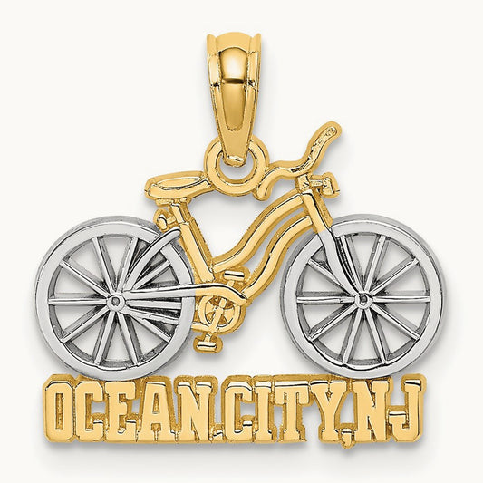 OCEAN CITY, NJ Bicycle Charm, 14K with White Rhodium