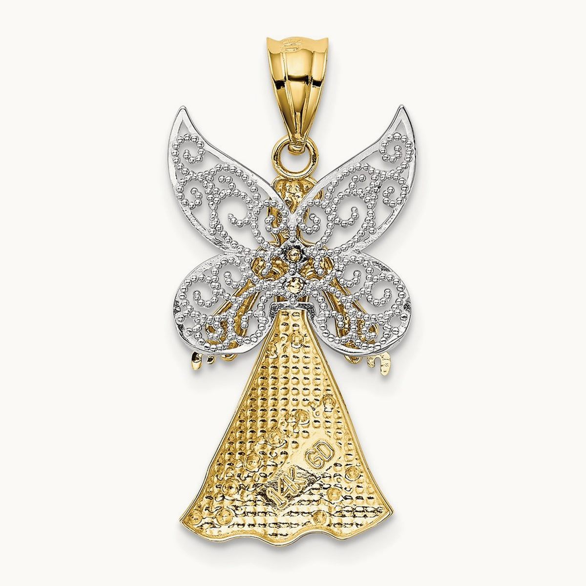 14KTwo-tone W/Rhodium Angel Pendant