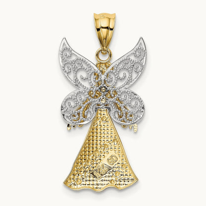 14KTwo-tone W/Rhodium Angel Pendant