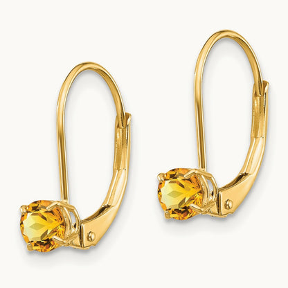 Round November/Citrine Leverback Earrings — 14K Yellow Gold