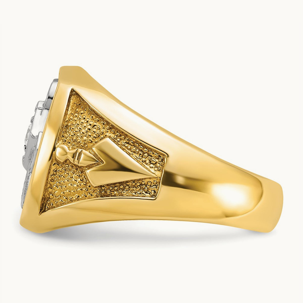 w/ White RH IBGoodman Textured Diamond Blue Lodge Masonic Ring, 14K