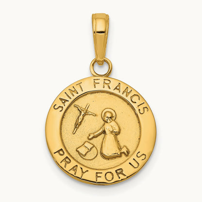 Satin And Polished Saint Francis Medal Pendant, 14K Gold