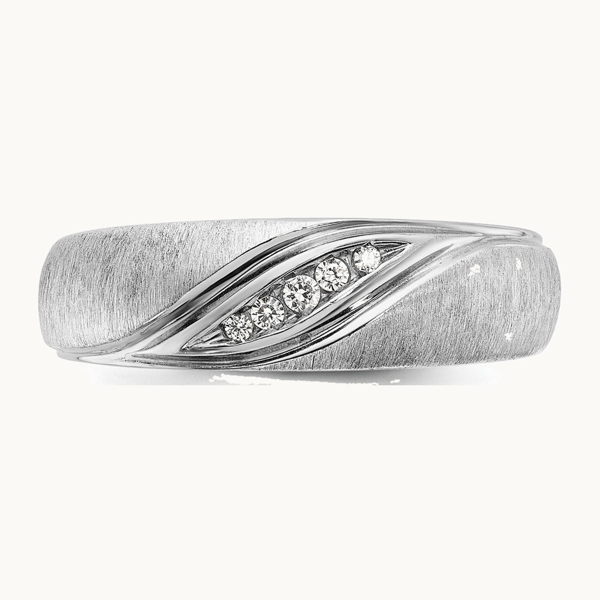 IBGoodman 14K White Gold Men's Polished and Satin 1/15 Carat AA Quality Diamond Ring