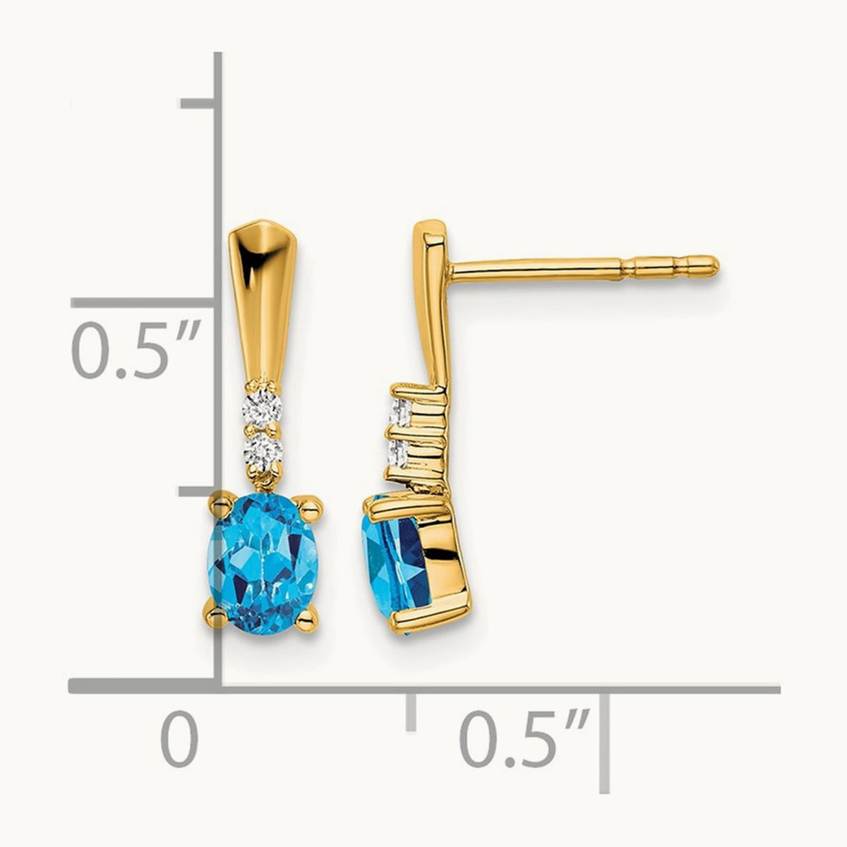 Oval Blue Topaz and Diamond Dangle Earrings — 14K Yellow Gold