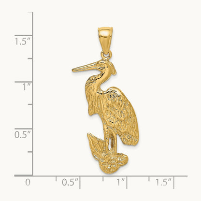 Textured Standing Egret Bird Charm, 14K