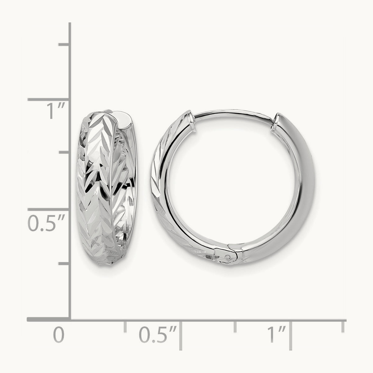 ' with White Rhodium-plated Polish/Diamond-cut Hinged Hoop Earrings — 14K Two-Tone Gold