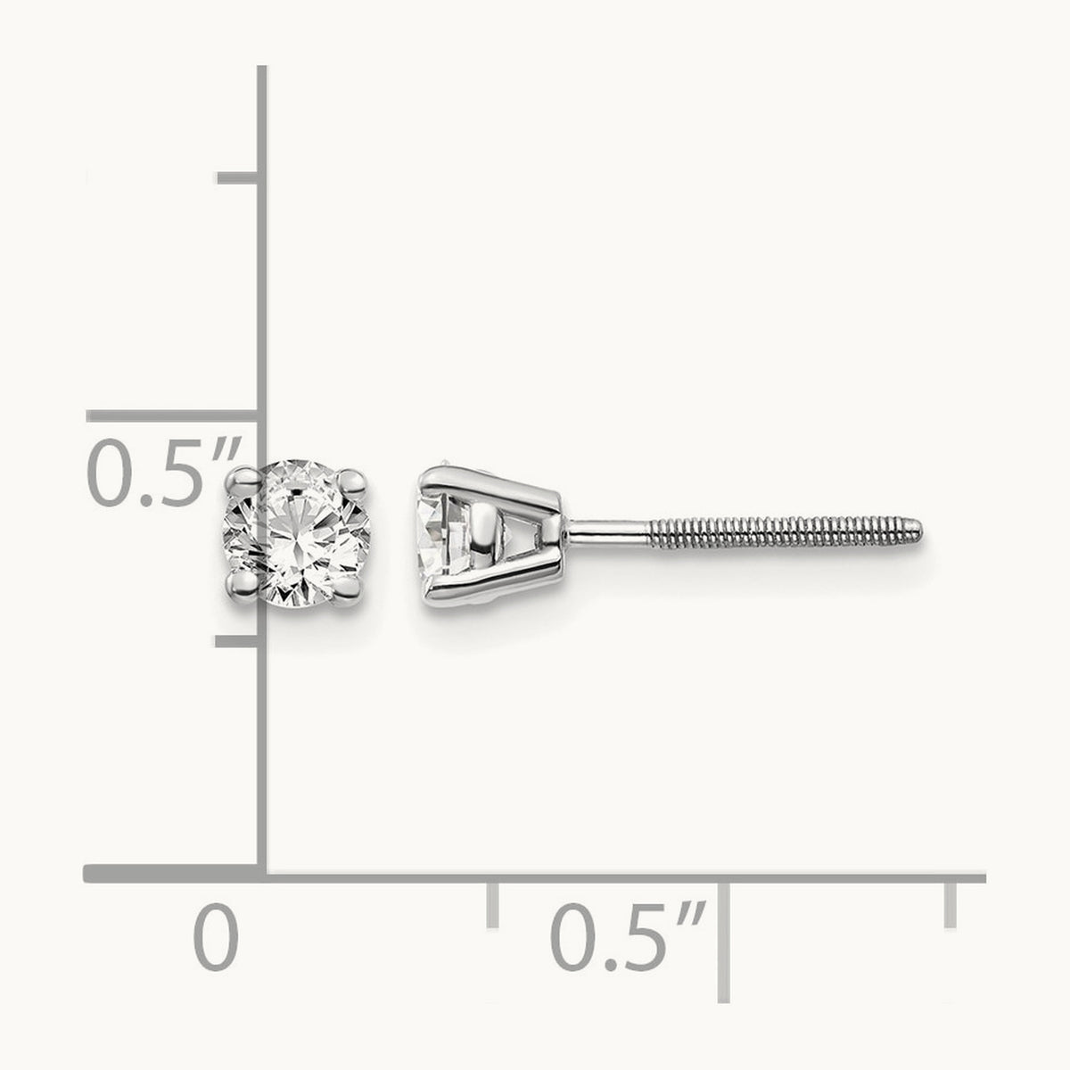Round Diamond Stud Earrings — 14K White Gold, 0.54 ct tw, VS2/SI1 G-I · screw back