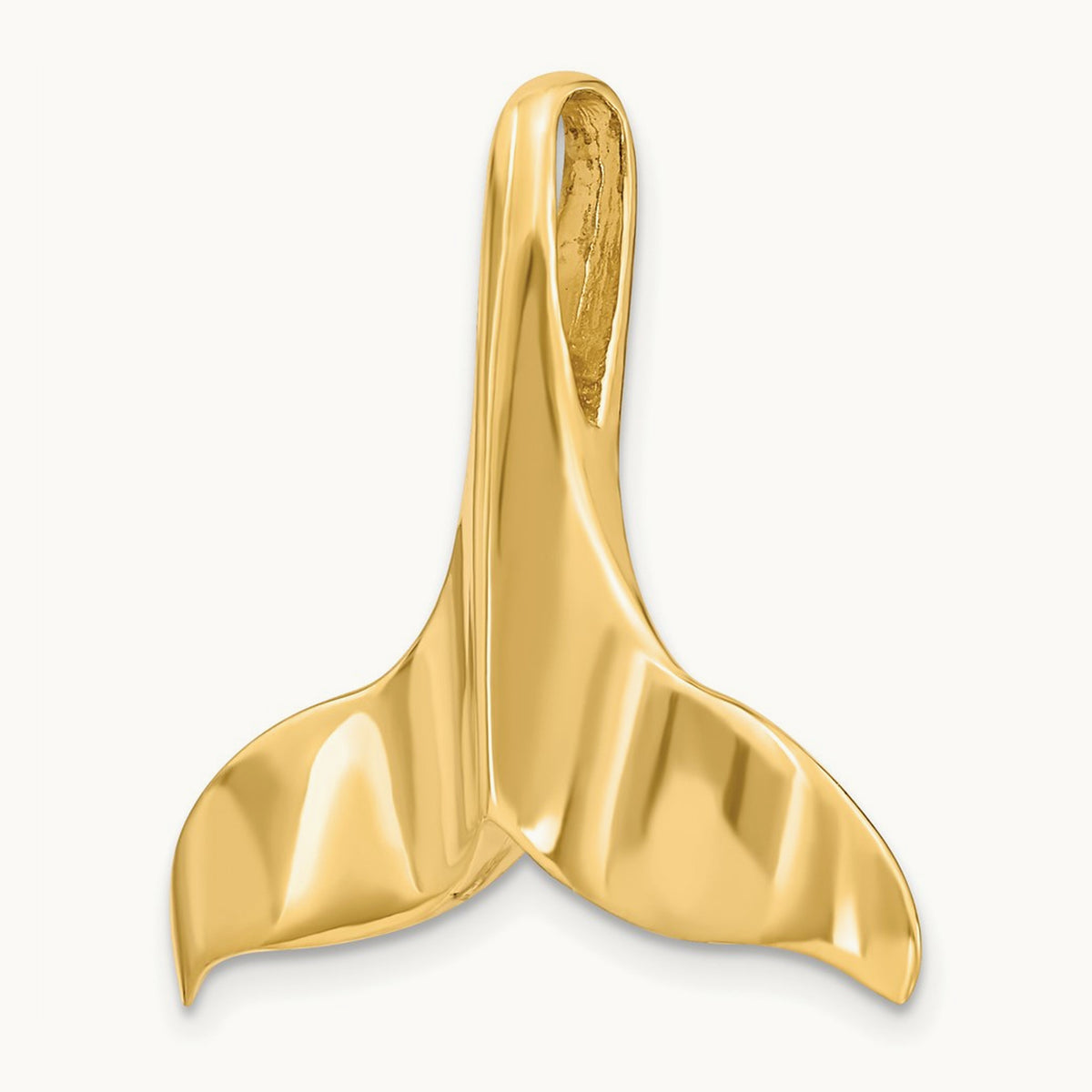 3-D Polished W/ Hidden Bail Whale Tail Charm, 14K