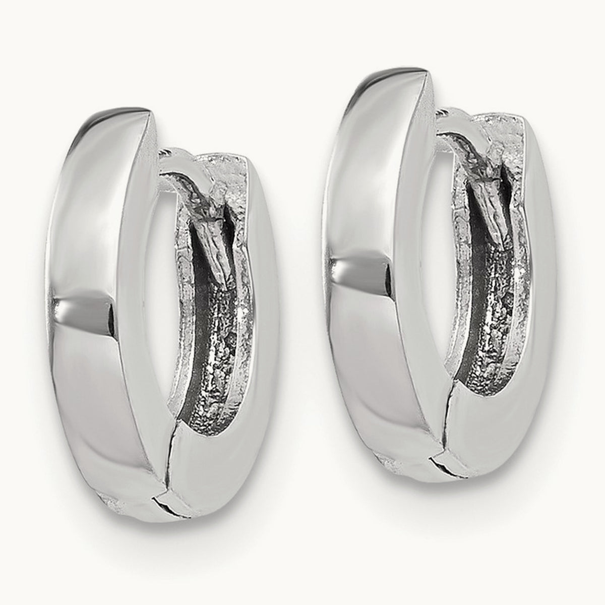 Polished Round Hinged Hoop Earrings — 14K White Gold
