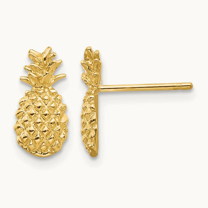Polished and Textured Pineapple Post Earrings — 14K Yellow Gold