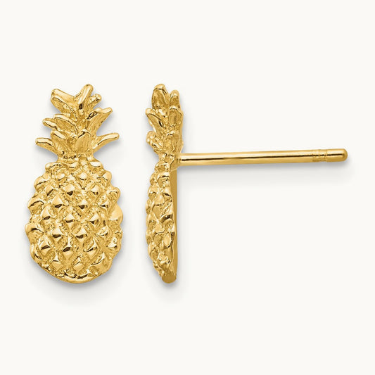 Polished and Textured Pineapple Post Earrings — 14K Yellow Gold