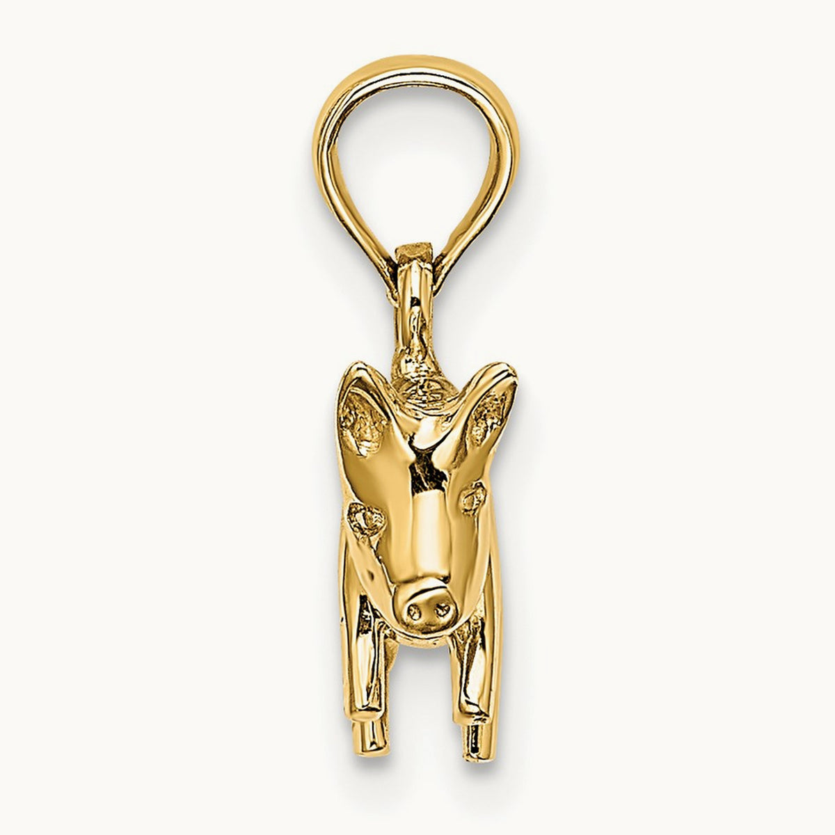 3-D Polished Pig with Curly Tail Charm — 14K Yellow Gold