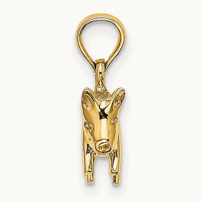 3-D Polished Pig with Curly Tail Charm — 14K Yellow Gold