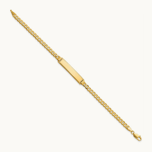 Flat Curb Link Diamond Cut ID Bracelet, 14K