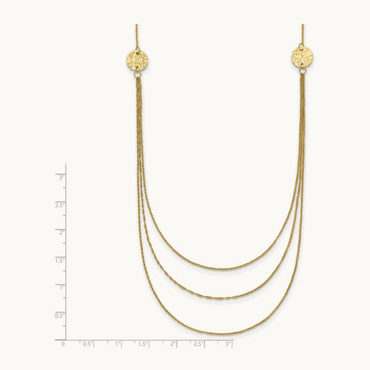 3 Layer Ropa Chain Texture Side Circles W/ 2in Ext Necklace, 14K