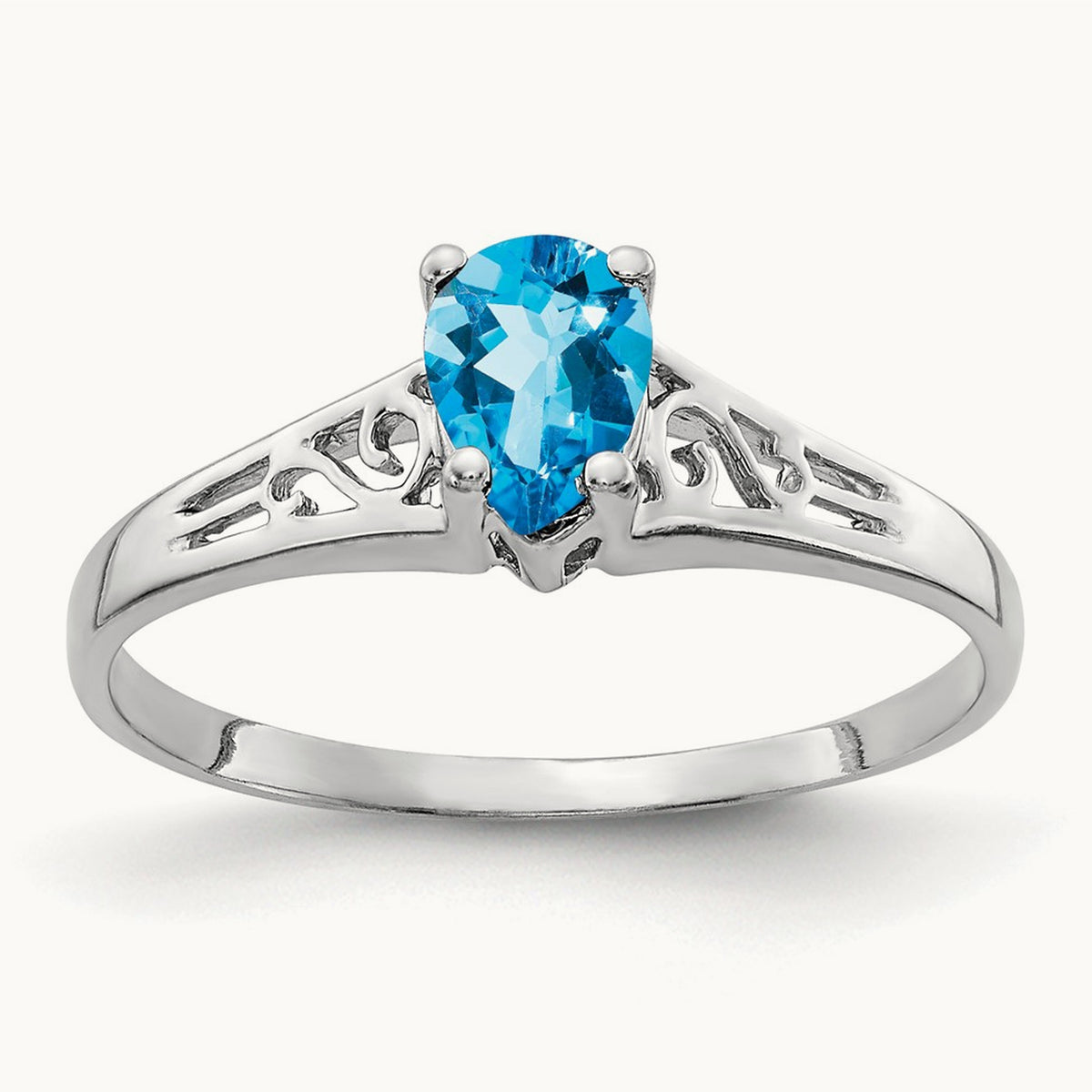 6x4mm Pear Blue Topaz ring, 14K White Gold
