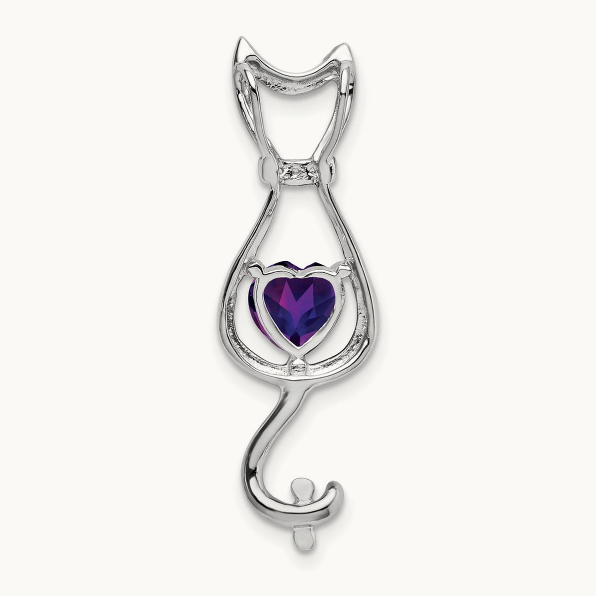 Amethyst and Diamond Cat Pendant — 14K White Gold