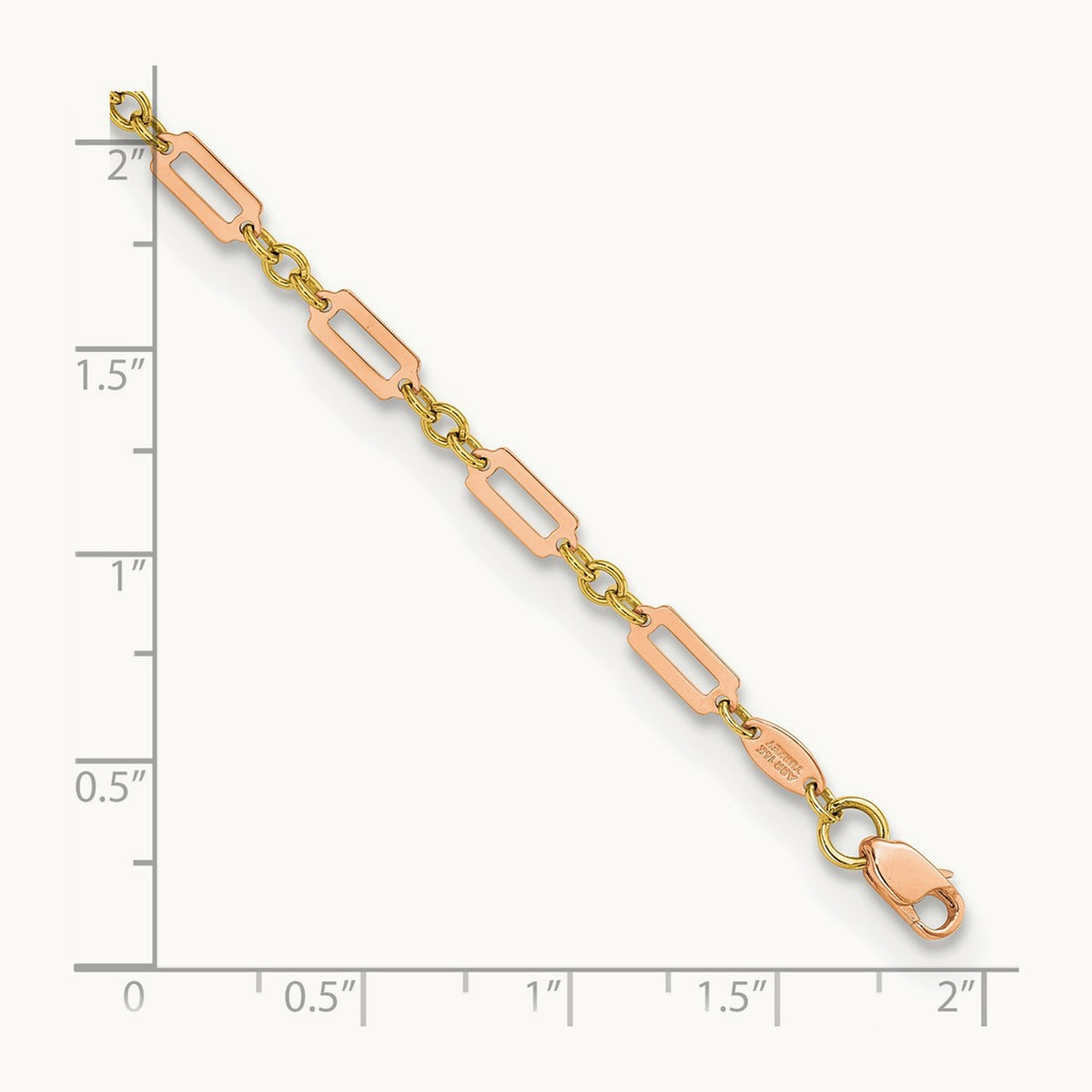 Polished Fancy Rectangle Link 7.5in Bracelet — 14K Two-Tone Gold