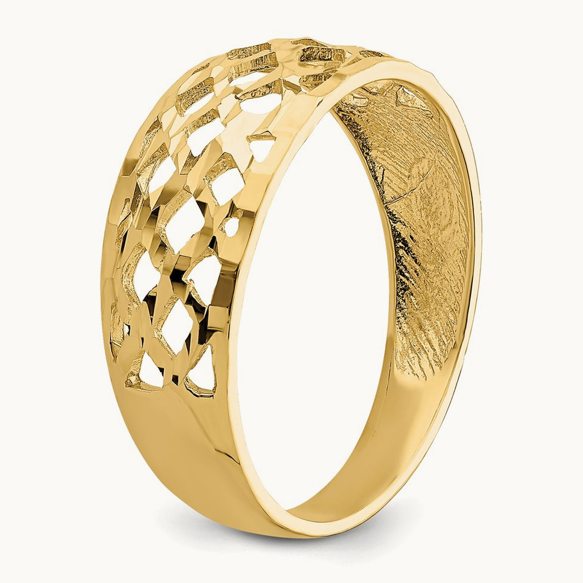 Solid D/C Woven Pattern Dome Ring, 14K