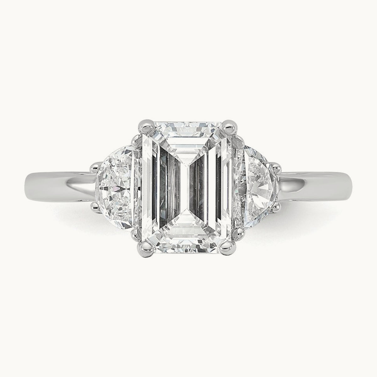 Semi-Mount Emerald & 1/2 Moon 3 Stone Engagement Ring, 0.25-1.00 ct tw Lab-Grown Diamond — 1/2 ct, 14K White Gold