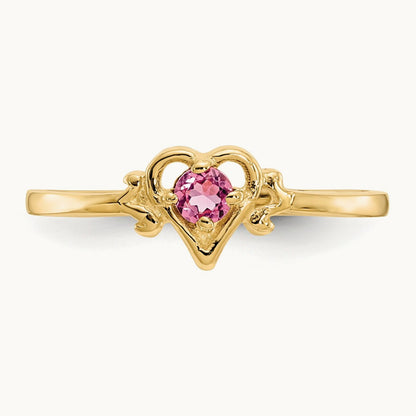 Tourmaline Birthstone Heart Ring — 14K Yellow Gold, 7