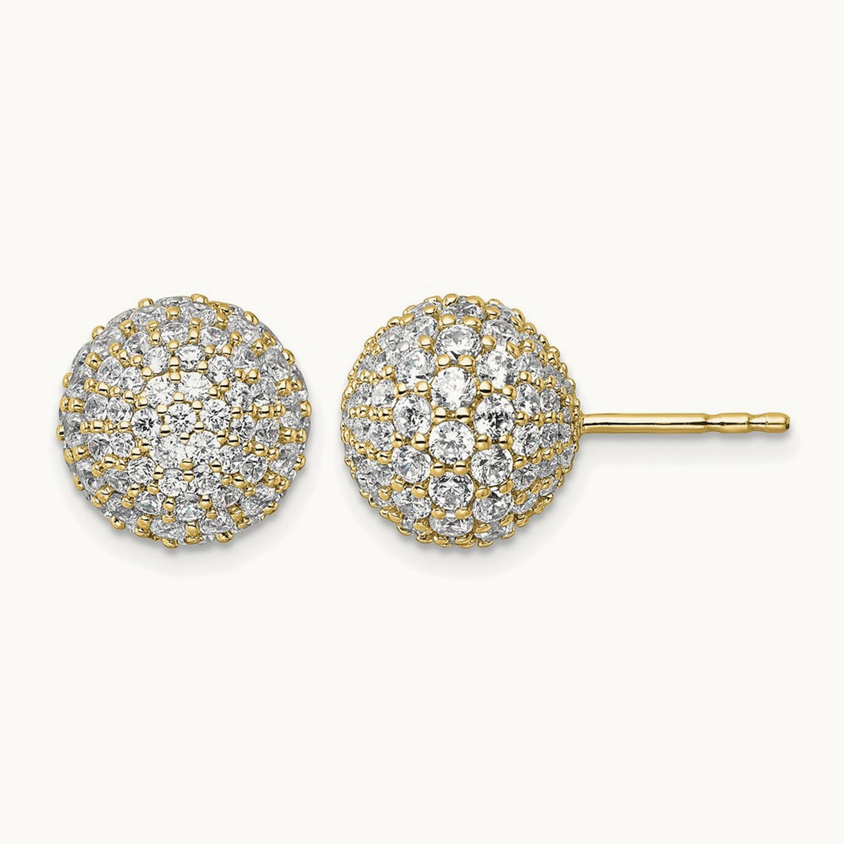Pave Ball Stud Post Earrings, 2.75-4.25 ct tw Lab-Grown Diamond — 4 1/5 ct, 14K Yellow Gold