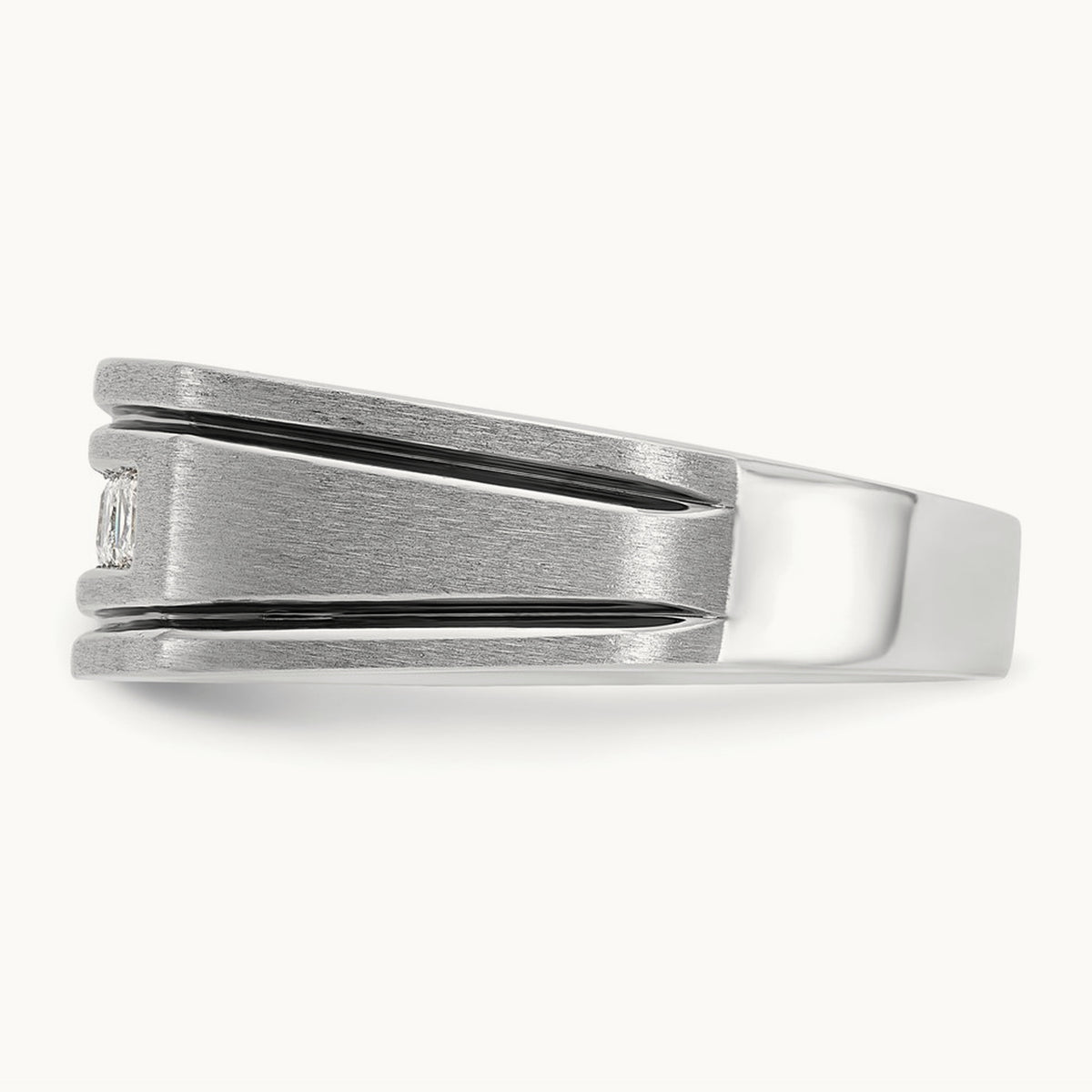 w/ Black RH IBGoodman Men's Satin & Grooved 5-Stone Dia Ring, 14K White Gold