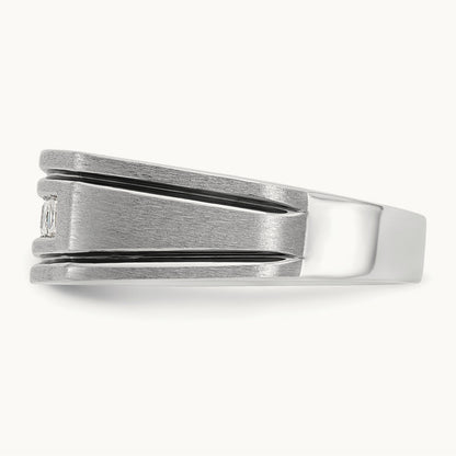w/ Black RH IBGoodman Men's Satin & Grooved 5-Stone Dia Ring, 14K White Gold