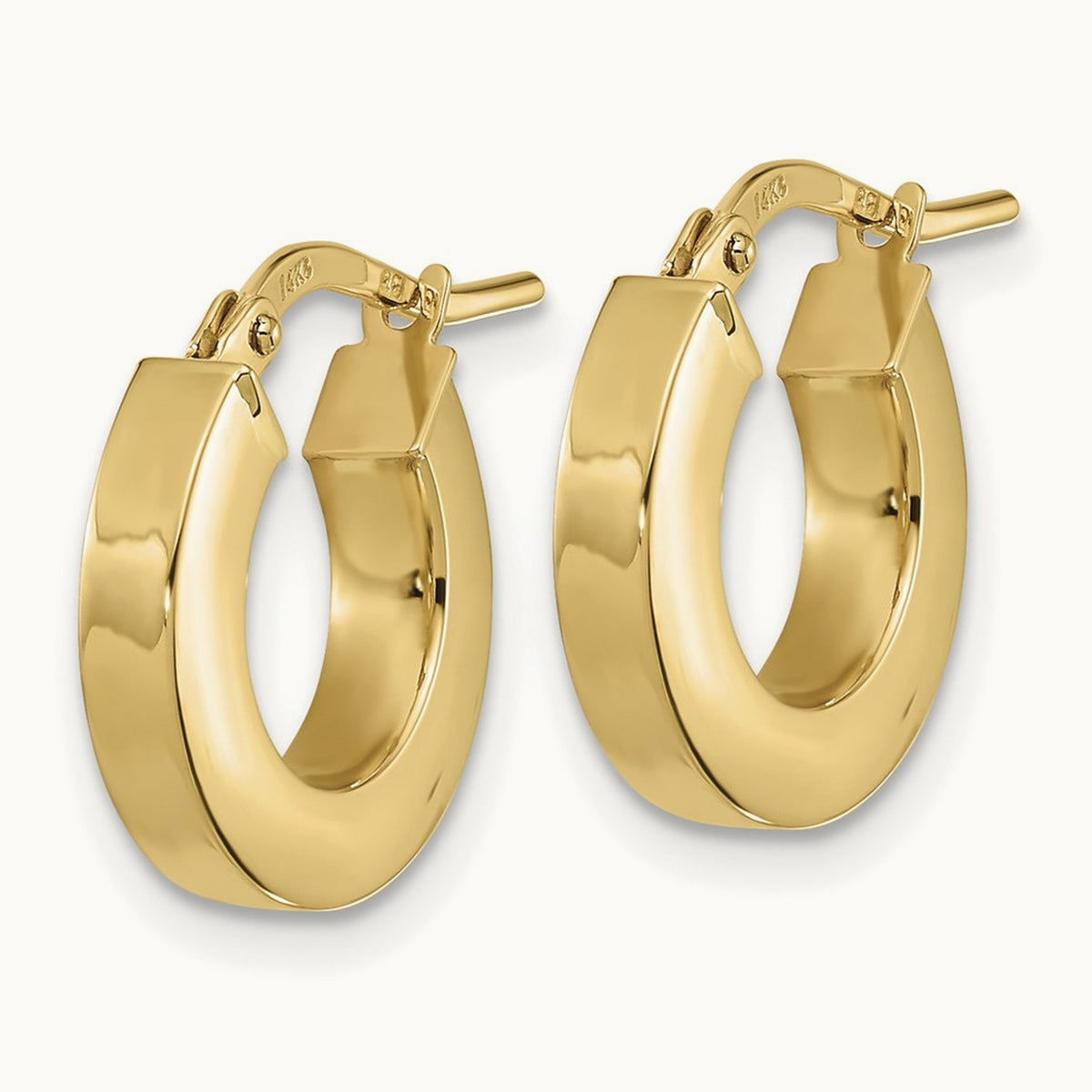 Polished Square Tube Hoop Earrings, 3mm, 14K