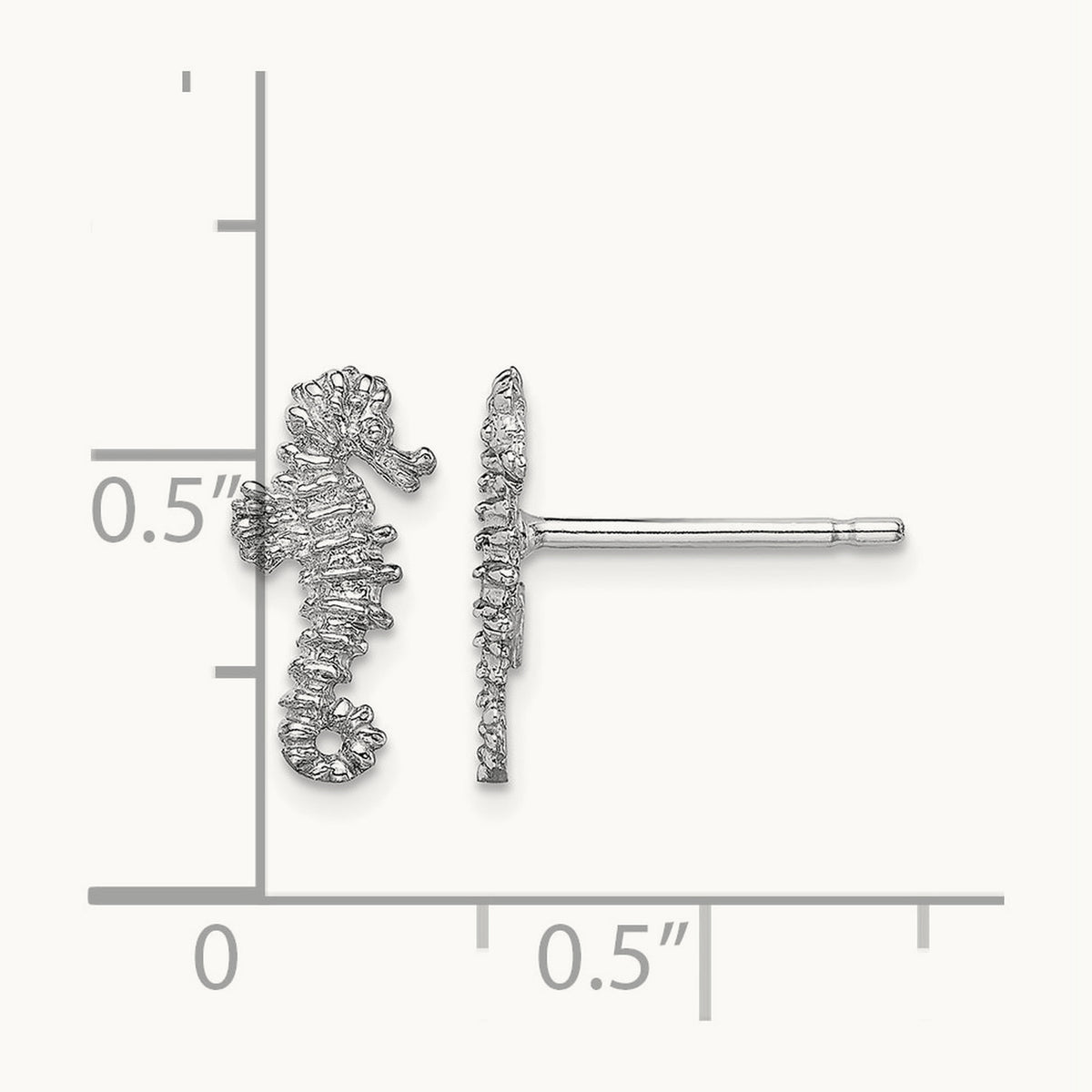 Mini Seahorse Post Earrings, 14K White Gold