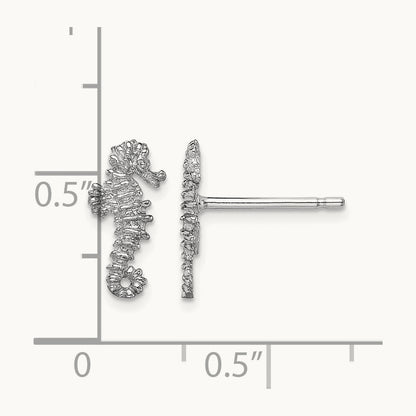 Mini Seahorse Post Earrings, 14K White Gold