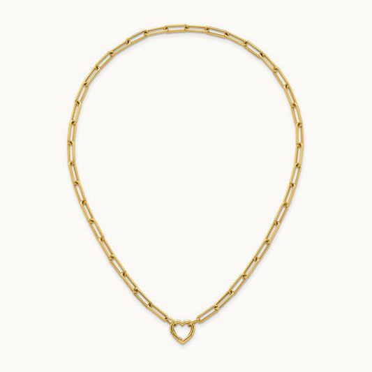 Polished Heart Clasp 17.5in Paperclip Necklace, 14K