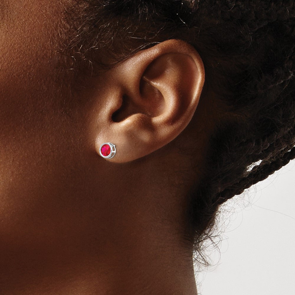 Bezel Ruby Stud Earrings — 14K White Gold