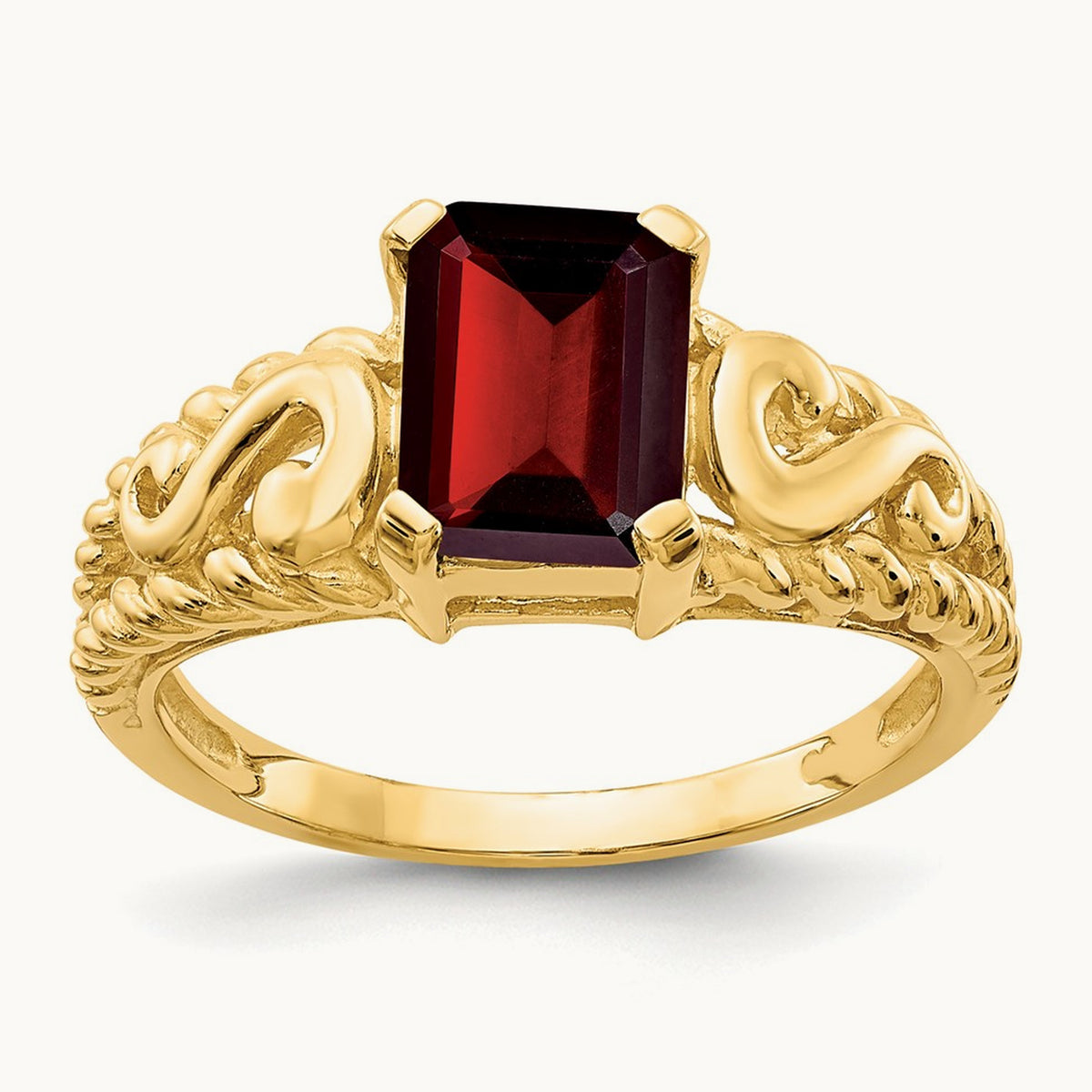 Emerald Cut Garnet ring — 14K Yellow Gold