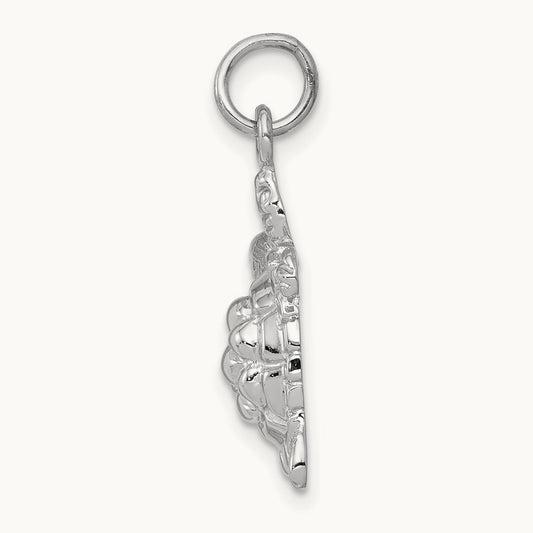 Solid Polished Open-Backed Turtle Charm, 14K White Gold
