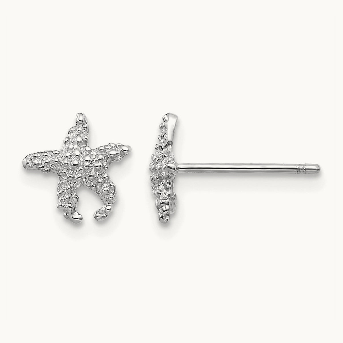 Polished and Textured Starfish Post Earrings — 14K White Gold