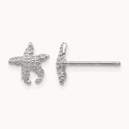 Polished and Textured Starfish Post Earrings — 14K White Gold