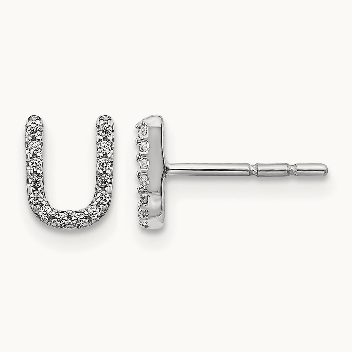 Diamond Initial U Earrings, 14K White Gold