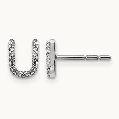 Diamond Initial U Earrings, 14K White Gold