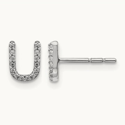Diamond Initial U Earrings, 14K White Gold
