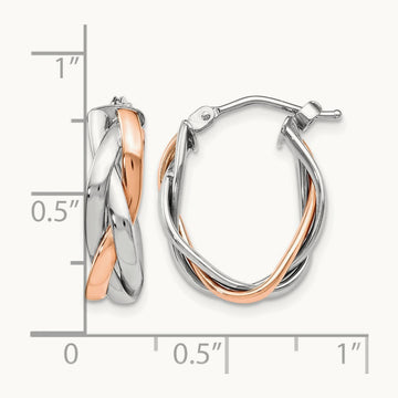 w/White Rhod and Rose Gold-plat Polished Braided Hoop Earrings, 14K — Leslie's