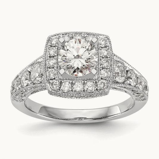 Peg Set Halo Semi-Mount Engagement Ring, 1.50 ct tw