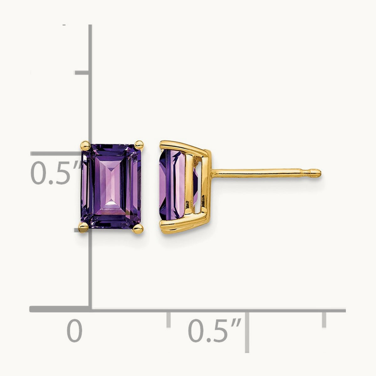 7x5mm Emerald Cut Amethyst Earrings, 14K