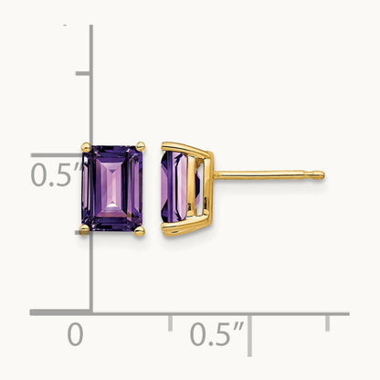 7x5mm Emerald Cut Amethyst Earrings, 14K