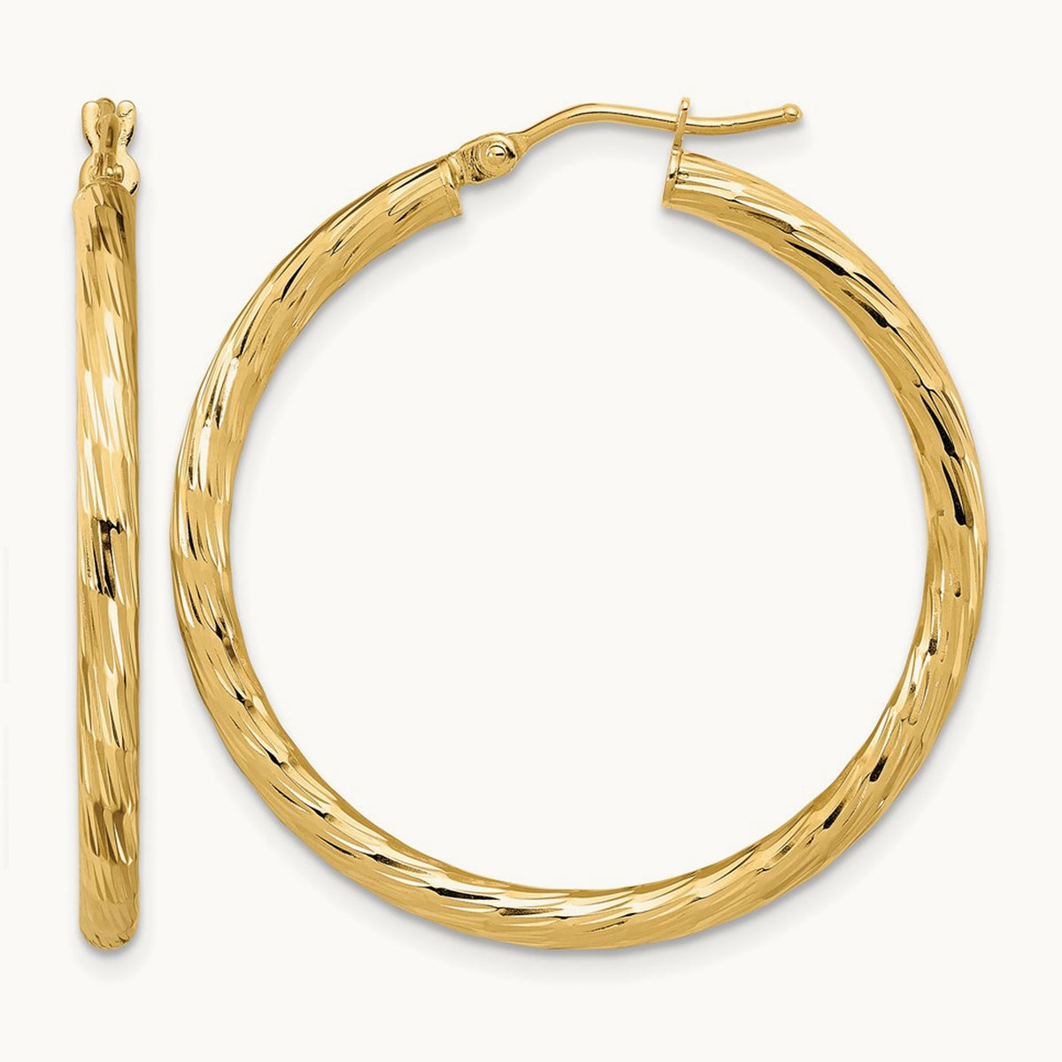 Polished Diamond-cut Hoop Earrings — 14K Yellow Gold, 34mm