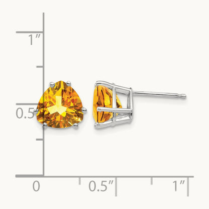Citrine Trillion Stud Earrings, 8mm, 14K White Gold