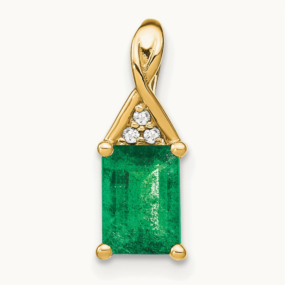 Rectangle Emerald and Diamond Pendant — 14K Yellow Gold, 15.75mm