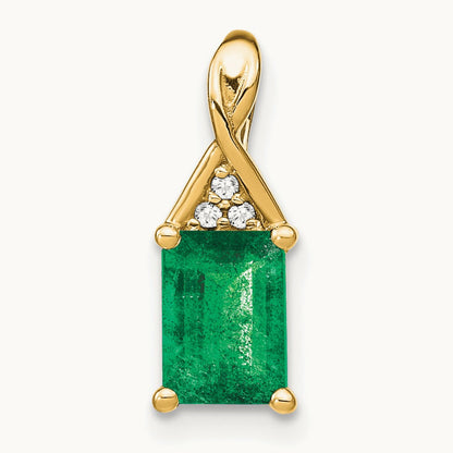 Rectangle Emerald and Diamond Pendant — 14K Yellow Gold, 15.75mm